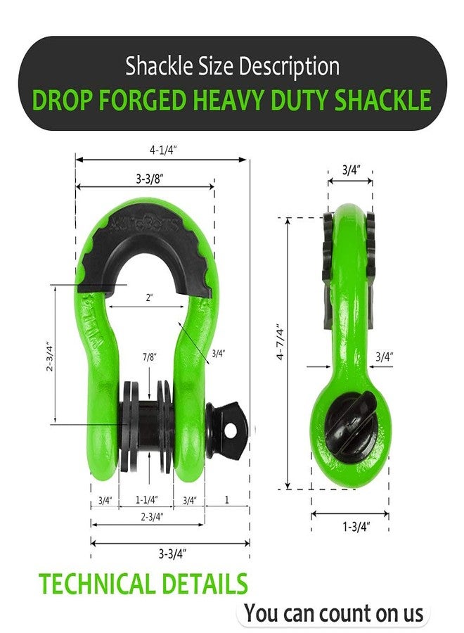 AUTOBOTS Shackles 3/4" (2 Pack), D Ring Shackle 45,000Ib Max Break Strength with 7/8" Pin & Isolator Washers Heavy Duty Clevis Tow Shackle for Tow Strap Jeep Vehicle Off Road Recovery Green-Black - Image 2